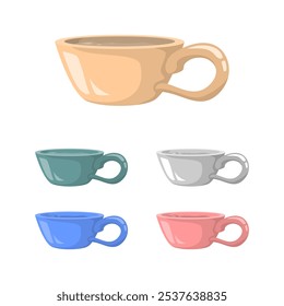 collection set of ceramic cups vector illustration isolated on white background. Editable and scalable EPS file. A cup of tea, coffee, cappuccino, herbal drink, etc. Flat graphic design 