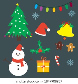 Collection set of christmas accessories. cute sticker for kids, icon, label tag