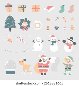 collection set of christmas ornaments decoration element, flat vector illustration cartoon character costume design