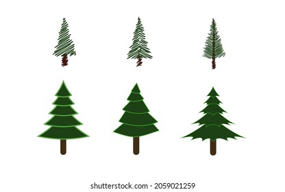Collection set Christmas trees, modern design. Can use for printed materials - leaflets, posters for the web on white background.