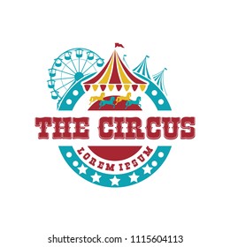 Conjunto de colecciones de la plantilla de emblemas del logotipo de diseño de circo. Elementos para la etiqueta del tema circo. Mejor ilustración vectorial