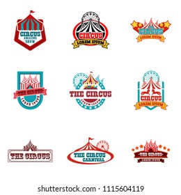 Collection set of circus design logo emblems template. Elements for label on the circus theme. Greatest show vector illustration