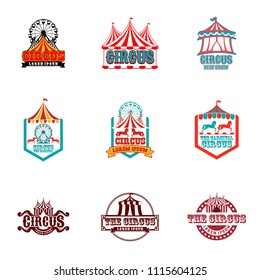 Collection set of circus design logo emblems template. Elements for label on the circus theme. Greatest show vector illustration