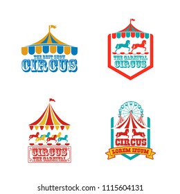 Collection set of circus design logo emblems template. Elements for label on the circus theme. Greatest show vector illustration