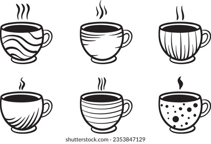 Collection set of coffee cup doodle sketch illustration