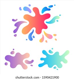 Collection, set of colorful gradient liquid, fluid, flux shapes, backgrounds. Bright splash artistic blobs, blots, splatter. Abstract geometric design elements. Creative trendy dynamic templates.