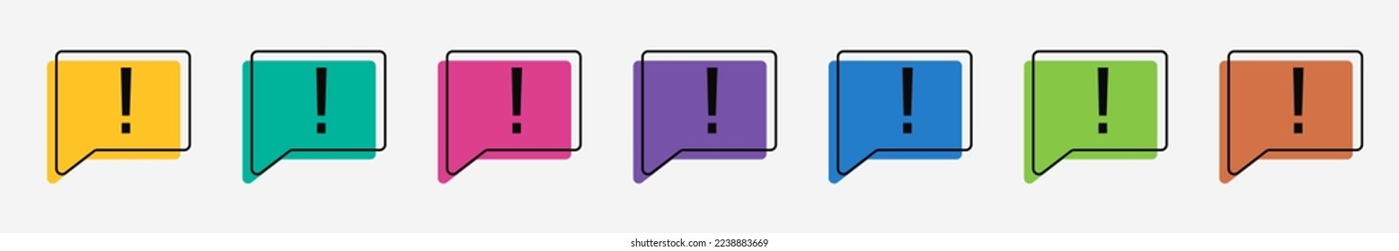 Collection set of colorful speech bubbles with exclamation point mark on a white background. The concept of communication of people in the field of business and everyday affairs. vector illustration.