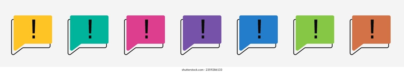 Collection set of colorful speech bubbles with exclamation point or marks. The concept of communication of people in the field of business and everyday affairs. Vector illustration.