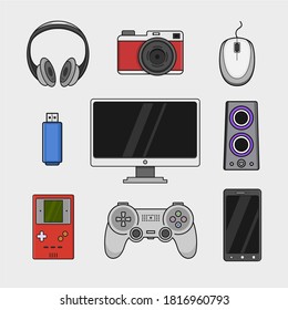 Colección o conjunto de gadgets vectoriales coloridos