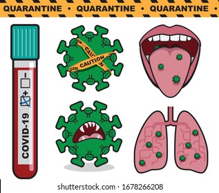 Collection set of comic cartoon coronavirus illustrations for children education
