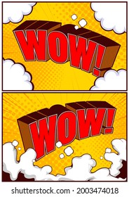 Colección Set Comic lettering Wow, fondo de plantilla, ilustración de arte pop.