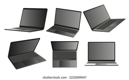 collection set computer laptop with multiple views on white background  Used For Decoration, Advertising Design, Website Or Publication, Banner And Poster And Brochure