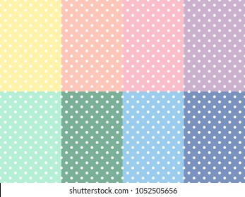 Collection Set of cute abstract seamless polka dot pattern on pastel color background white dots.Vector art image illustration.