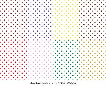 Collection Set of cute abstract seamless polka dot pattern on white background summer color dots.Vector art image illustration.