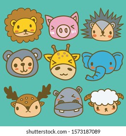 Collection set of cute animals face cartoon style