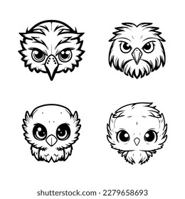 A collection set of cute anime eagle head logo designs, featuring various Hand drawn line art illustrations perfect for any creative project