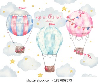 collection set cute  colorful balloons  kids watercolor illustration  kids room decor  print