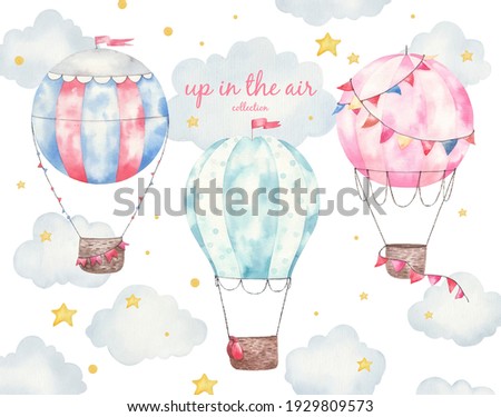 collection set of cute, colorful balloons, kids watercolor illustration, kids room decor, print