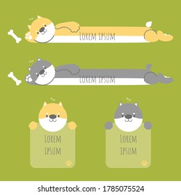 collection set of cute corgi head text box, banner with paw and bone, speech bubble balloon, think,speak,talk,template,flat,design,vector,illustration
