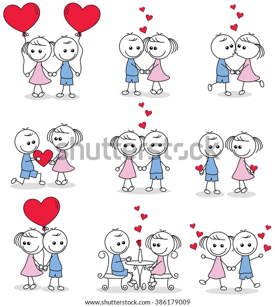 Collection Set Cute Couple Doodle Hearts Stock Vector (Royalty Free ...