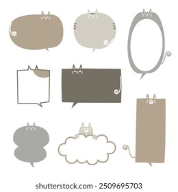 collection set of cute doodle hand draw animal pet cat speech bubble balloon, think, speak, talk, text box, banner, flat design vector illustration