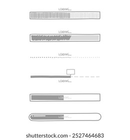 Conjunto de colección de la batería de computadora de barra de contador de progreso de proceso de carga de mano de doodle lindo, Anuncio, Ilustración vectorial de diseño plano