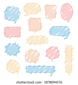 conjunto de colecciones de borde de marco de dibujo de mano lindo, globo de burbuja de voz en blanco, pensar, hablar, hablar, cuadro de texto, cartel, plano, diseño, ilustración vectorial aislado