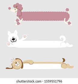 collection set of cute hand drawn dog text box, banner, board with paw, speech bubble balloon, template, flat design vector illustration