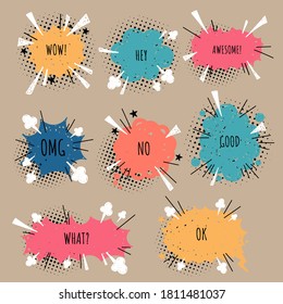 conjunto de colecciones de forma cuadrada y círculo de globo de burbuja de voz en blanco, ilustración vectorial de diseño plano