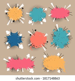 Kollektion süße handgezeichnete Pop-Art-Polka Punkte bunte halftone Blankoblase Ballon, Schrei, Denken, Sprechen, sprechen, Text-Box, Banner, flach, Design, Vektorgrafik