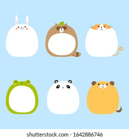 collection set of cute, lovely, colorful, pastel animal pet text box with frog, cat, dog, bunny rabbit, panda, bear, raccoon dog, flat, cartoon, design, vector, illustration