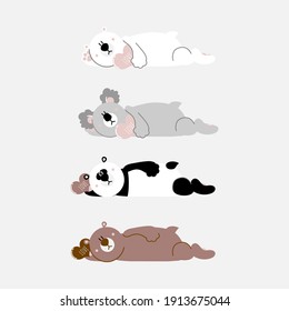 collection set of cute and lovely hand drawn teddy polar bear, koala and panda bear holding heart, happy valentine's day, love concept, flat vector illustration cartoon character costume design