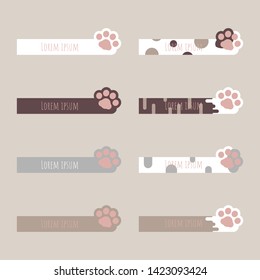 collection set of cute pastel text box, speech bubble, balloon, talk, think, template,flat,design,vector,illustration banner frame with animal pet cat paw footprint