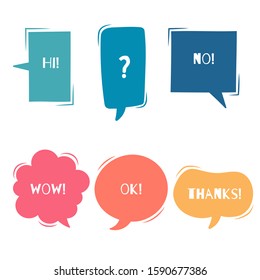 collection set of cute, sweet hand drawn blank speech bubble balloon think speak talk template text box banner frame, flat, design, vector, illustration