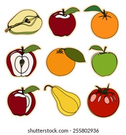 Collection of a set of cute vector illustration fruits and vegetation.