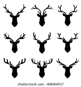 collection set of deer head, horn style, set  silhouette symbols, vector illustration, graphic design
