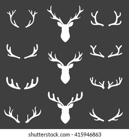 collection set of deer head, horn style, set silhouette symbols, vector illustration, graphic design