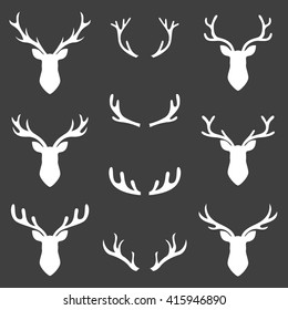 collection set of deer head, horn style, set silhouette symbols, vector illustration, graphic design