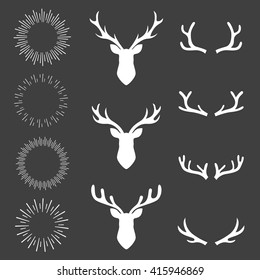 collection set deer head and sunburst, elements vector illustration, graphic design