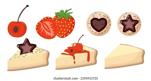 Kollektion von Dessert-Objekt-Käse Kuchen Schokoladenkekse