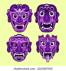 Collection set devil mask doodle Illustration hand drawn sketch colorful for tattoo, stickers, etc