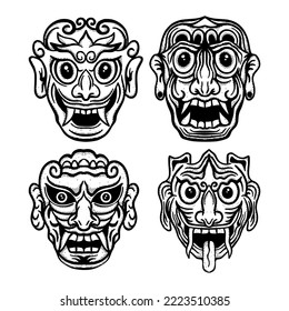 Collection set devil mask doodle Illustration hand drawn sketch colorful for tattoo, stickers, etc