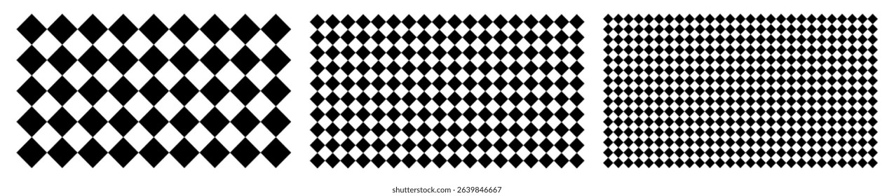 Collection Set of diamond shape rhombus pattern background seamless pattern large medium small with black and white floor illusion pattern texture. 3D box vector can be used for checkerboard