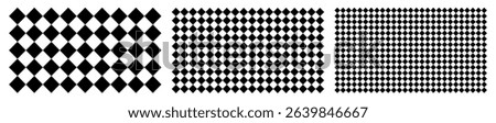 Collection Set of diamond shape rhombus pattern background seamless pattern large medium small with black and white floor illusion pattern texture. 3D box vector can be used for checkerboard