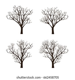 Collection set of die trees silhouettes isolated on white background. Vector Illustration.