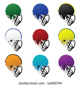 Collection Set Of Different Colored Football Helmets