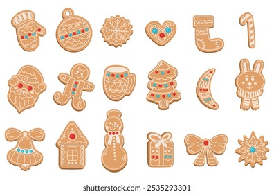 Collection or set of different forms of sweets homemade ginger cookies illustration, flat style