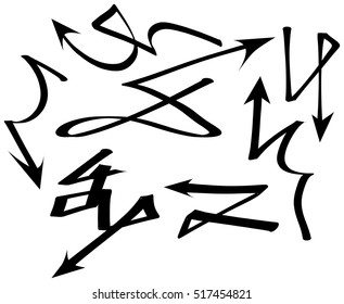 Collection set of different graffiti arrows marker drawn