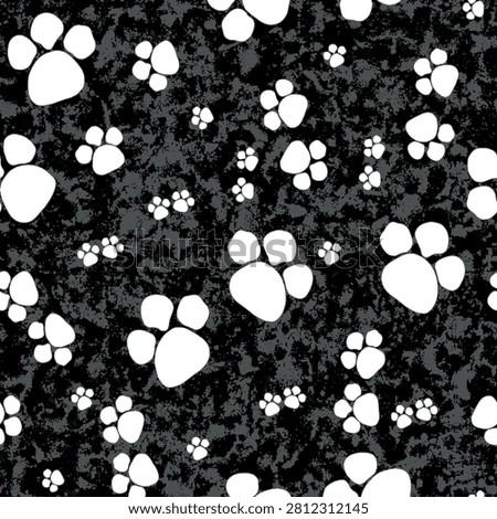 Collection set dog footprint with bone pattern in black and white colors. Monochrome dog paw doodle, design for fabric, cover, wallpaper, background.
