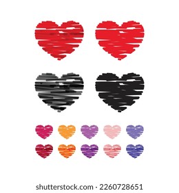 Collection set of doodle hearts vector